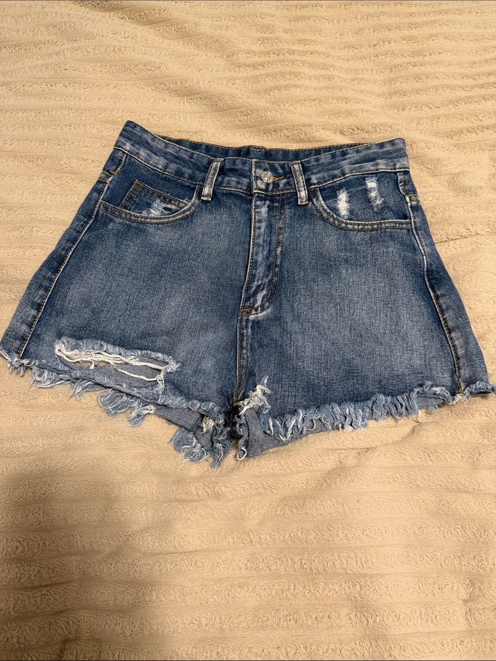SHEIN Distressed Frayed Hem Denim Shorts - Blue